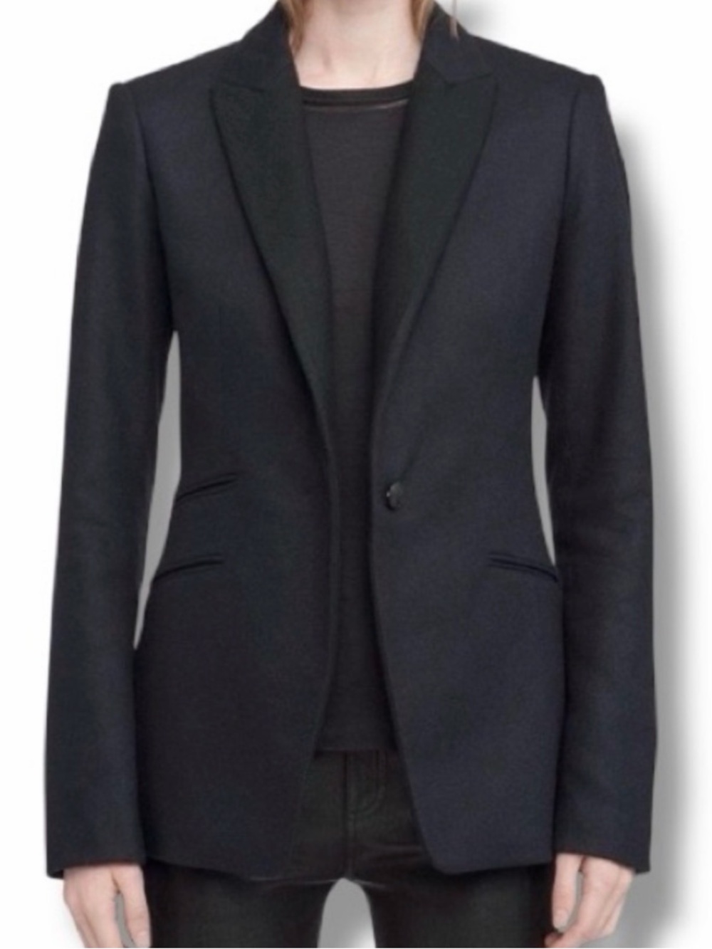 Rag & Bone Navy/ Black Wool Leather Blazer Size 2